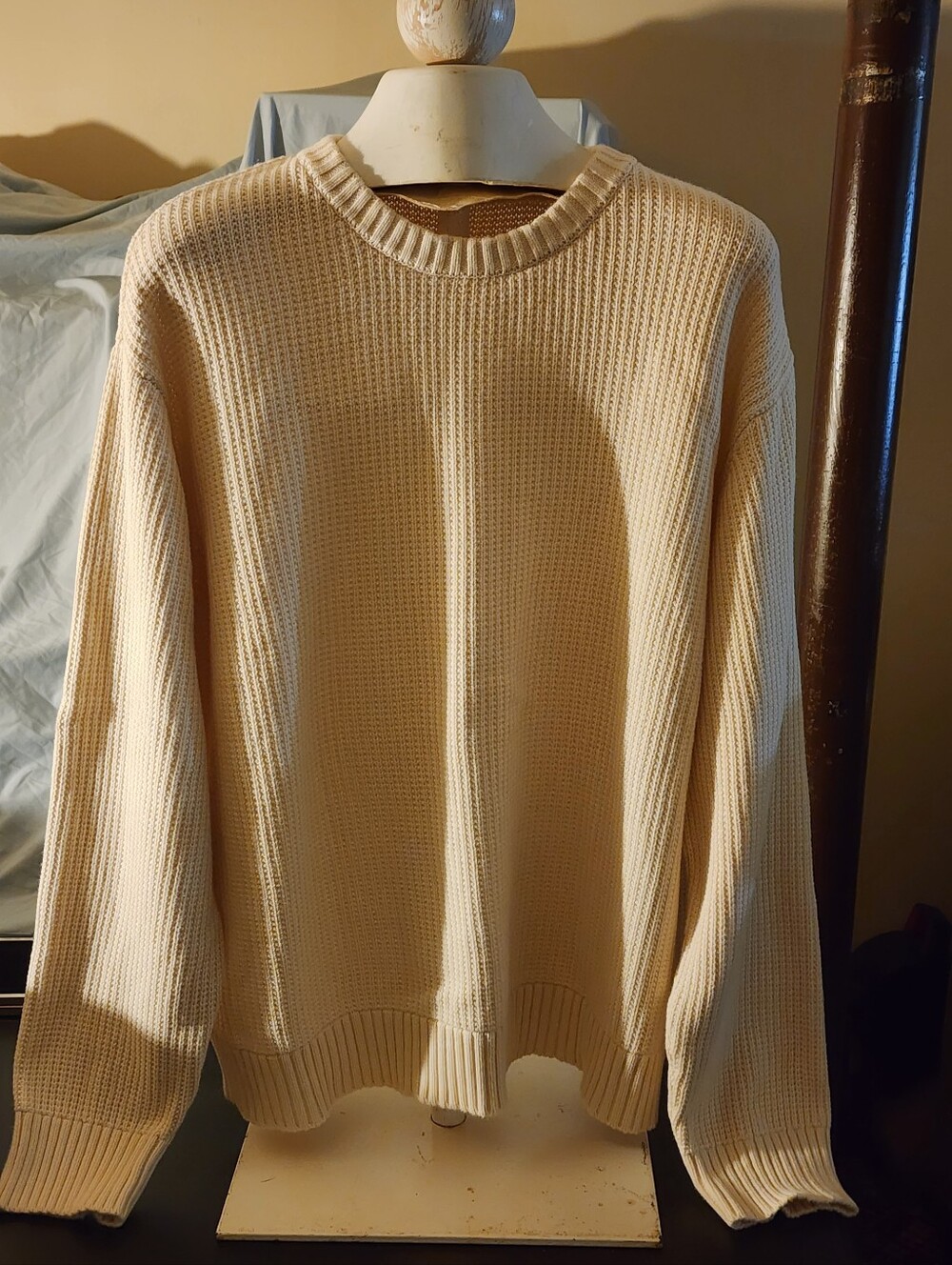 Men's Cream Crewneck Waffle Knit Sweater